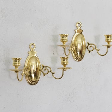 Polished Brass Dual Arm Wall Candle Sconces, Pair of Candlestick Holder Sconce for Taper Candles 