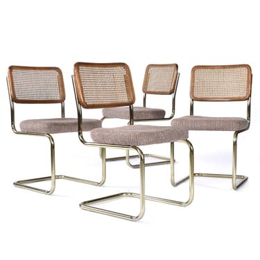 Four Vintage Caned Cesca Style Chairs with Mauve Upholstered Seats 