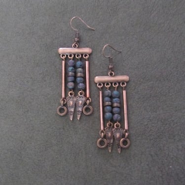 Lava rock chandelier earrings copper and multicolor 