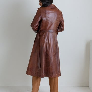 Vintage brown leather belted coat // S (2264) 