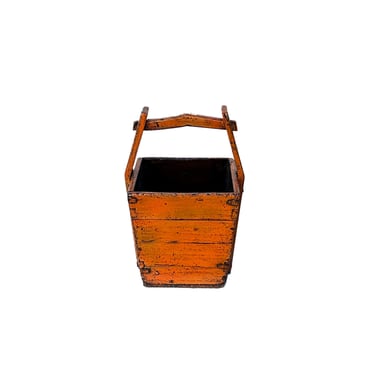 Vintage Rustic Orange Square With Handle Wood Bucket ws4508E 
