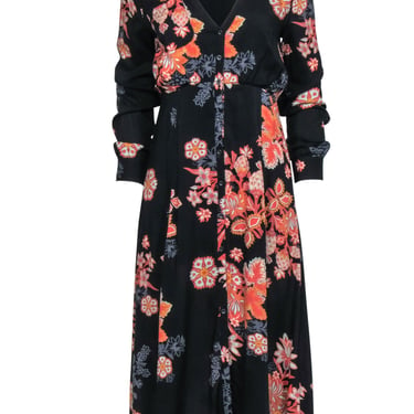 Free People - Dark Floral Printed Button-Front Maxi Dress Sz S