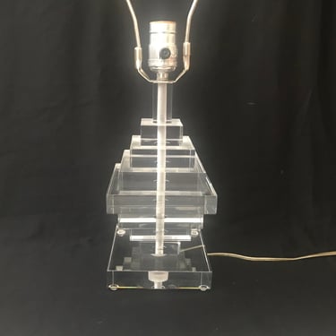 Vintage Glam Mid-Century Modern Karl Springer Style Stacked Small Scale Clear Lucite Table Lamp 