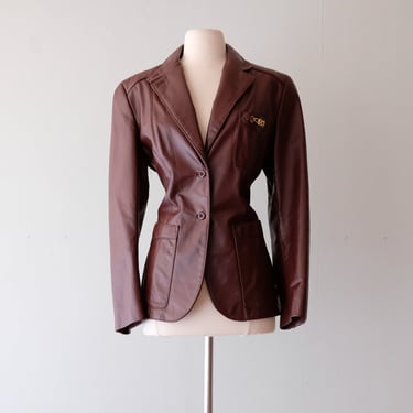 Sleek 1970's Brown Leather Blazer Jacket / Sz M