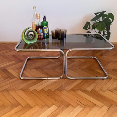Vintage Rectangular Glass & Chrome Coffee Table / Mid Century Modern Bauhaus Style Table / Elegant Living Room Side Table / 1970s 