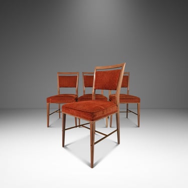 Set of Four ( 4 ) Mid-Century Modern Dining Chairs in Mahogany & Brass by Paul McCobb for Calvin Furniture, USA, c. 1950s 