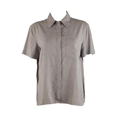 Chanel Grey Logo Short Sleeve Button Up