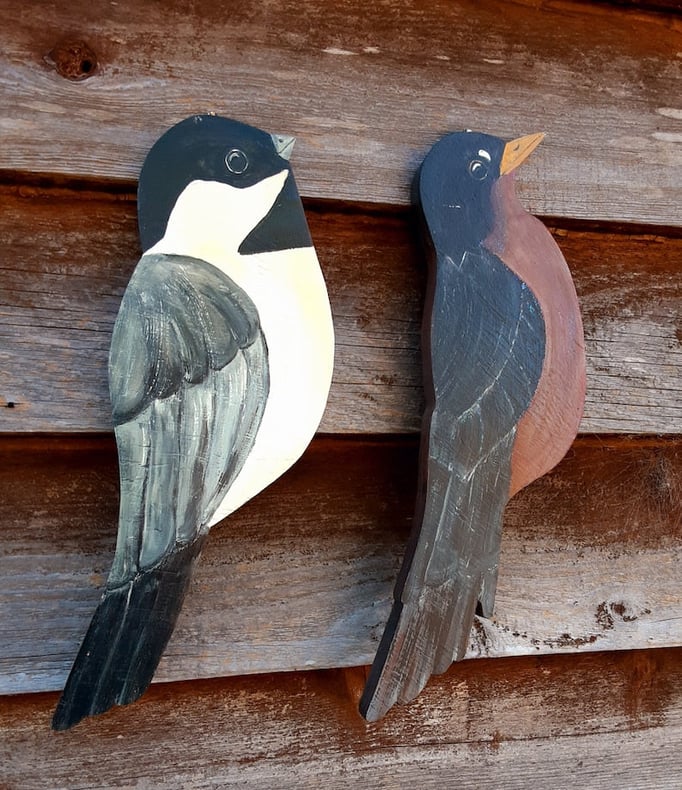 Wooden Folk Art Birds - Red Cardinals For Wall