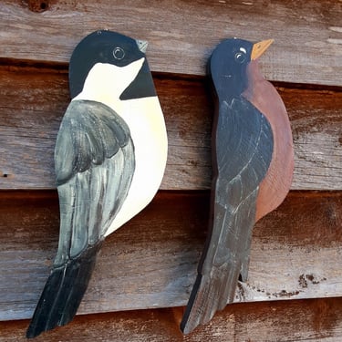 Wooden Folk Art Birds - Red Cardinals For Wall