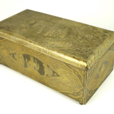 Old tin box, Vintage rare metal container, German tin can ,,Lomberg Films and Plates BYK Photo Papers'' ,decorative box with Indian motifs 