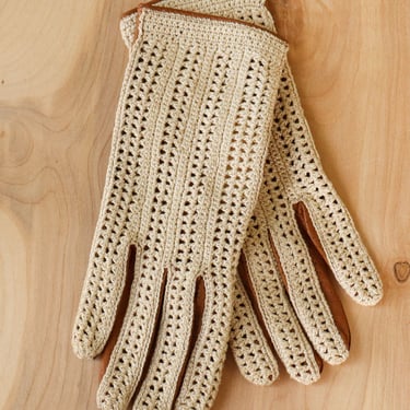 Crochet Tan Leather Gloves