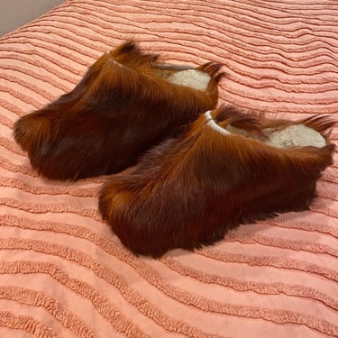 Rare Fur Clogs / Goat Hair Platform Shoes / 1970s / Pointy Elf Toe 