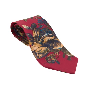 Karl Lagerfeld 1980s Vintage Floral Burgundy Silk Men's Tie Necktie 