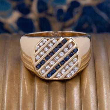 Signet Style Sapphire and Diamond Gent's Ring