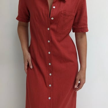 Vintage Faded Tomato Linen Market Dress