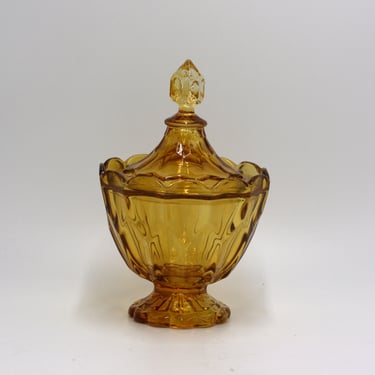 vintage amber glass candy dish with lid 