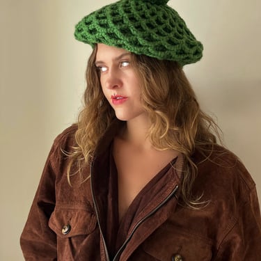 60s Green Hand Knit Beret