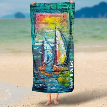 Sailboats Nautical Beach Bath Towel Abstract ~ Nautical Sailboat Beach House Towels ~ Coastal Art ~ Boat House Decor ~ Nautical Towels 