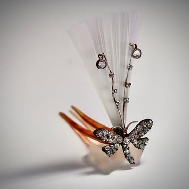 Vintage aged Silvertone long hair comb pin Vintage hair combs pins - Gem main image 4