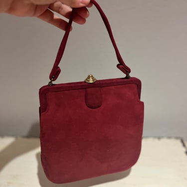 Mirror Perfect Before the Event - Vintage 1940s 1950s Dark Brick Red Suede Tall Slender Purse Handbag 