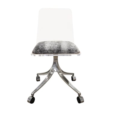 Chic Rolling Desk Chair in Lucite with Upholstered Seat 1970s