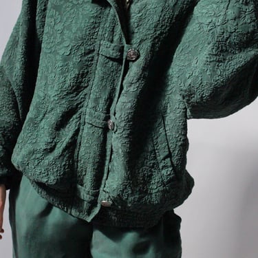 Vintage Ivy Green Silk Jacket & Pant Set