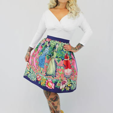 Purple Frida Mexican Vintage Inspired Retro Skirt - Thick Sateen Band Skirt 