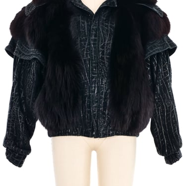 1980s Overdyed Fur Trimmed Suede Bomber Jacket