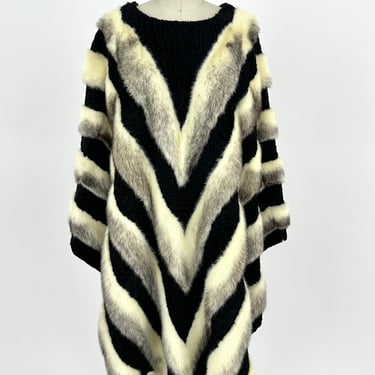Silver Mink Curly Lamb Striped Poncho*