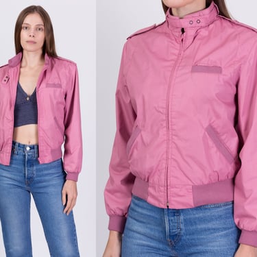 80s Mauve Pink Cafe Racer Jacket - Medium | Vintage Members Only Style Lightweight Zip Up Crop Windbreaker 