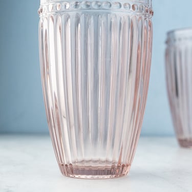 Fluted Dot Pink Glass Tall Tumbler - Set of 2
