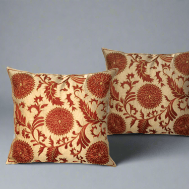 Pair of Matching Susani Silk and Cotton Decorative Pillow