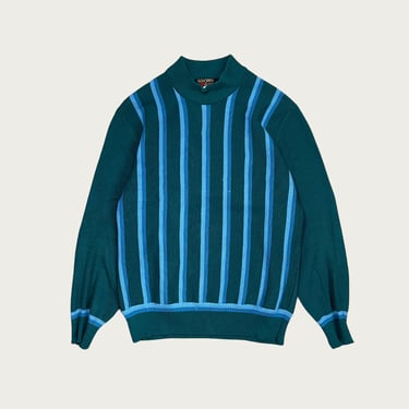 (M) Green and Blue Striped Mock Neck Sweater