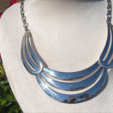 James Bahe ~ Vintage Navajo Wide Sterling Silver 16 Inch Bib Choker Necklace 