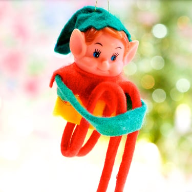 VINTAGE: Felt Elf Pixie Knee Hugging Christmas Ornament - Holidays - SKU 15-A2-00033519 