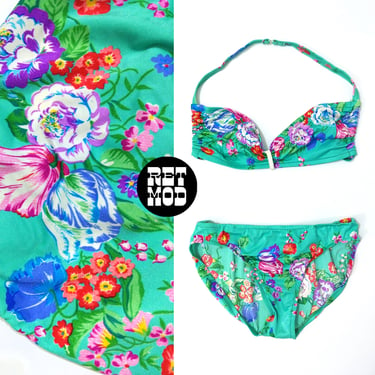 Lovely Vintage 70s Minty Green Floral Bikini 