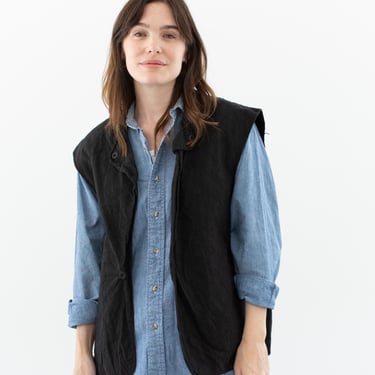 Vintage Charcoal Black Quilt Cotton Vest | Unisex 50s Lightweight Diamond Quilted Layer | S M L | 