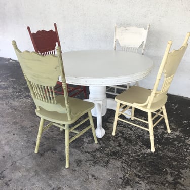 YOU CHOOSE the paint color! set of 4(four) mixed match colors  Wood Dining Chairs farm chairs rustic provincial shabby chic farmhouse table 