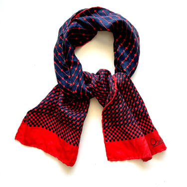 Vintage 60s 70s Silk Scarf Red Blue Mod Checkered Hair Accessories 