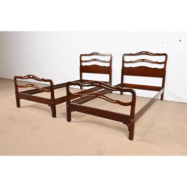 Kindel Furniture Chippendale Carved Mahogany Twin Beds, Pair