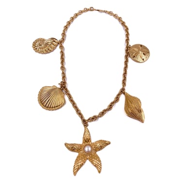 Vintage Kenneth Jay Lane for Avon Gold Shell  and Starfish Necklace 