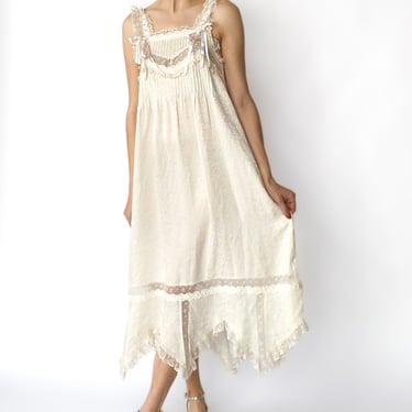 1980s Ivory Silk and Lace Slip Dress, sz. S