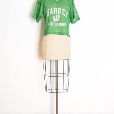 vintage 90s jersey crop top green mesh athletic Blue Devils print shirt tee M L clothing 