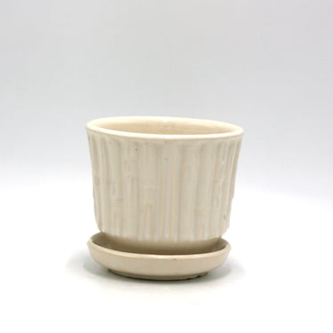 vintage McCoy Bamboo Planter with Attached Underplate 