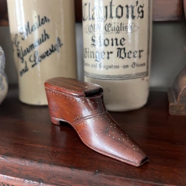 Antique Victorian Shoe Snuff Box Copper Nailhead Inlay 