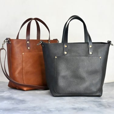 Small Leather Crossbody Zipper Tote (Pre-Order)