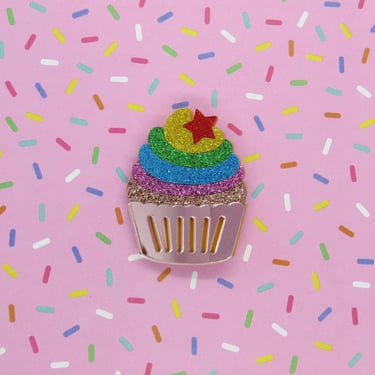 Cupcake Hair Clip Rainbow Glitter Barrette 