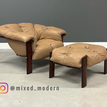 Percival Lafer Leather and Jacaranda Lounge Chair and Ottoman 