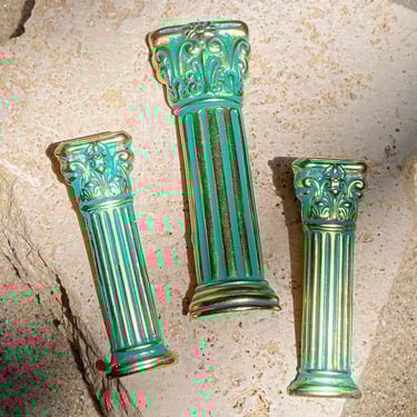 Vintage patina column earrings and brooch set 