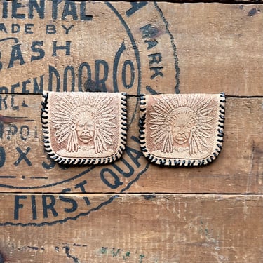 Vintage Pair of American Indian Chief Leather Coin Purses 